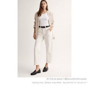 White Carpenter Pants High Rise Cropped Utility Workwear Model Off Duty 28